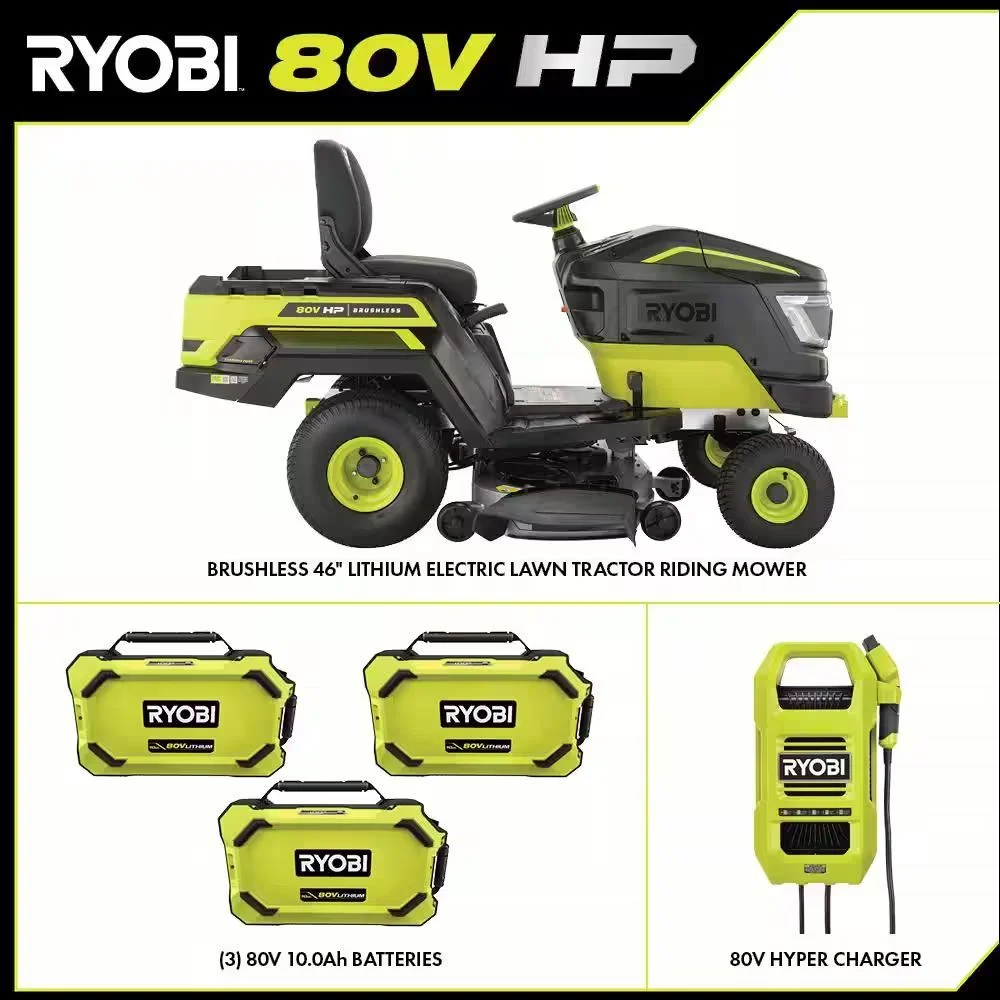 RYOBI 80V HP Brushless 46 in. Battery Electric Cordless Riding Lawn Tractor with (3) 80V 10Ah Batteries and Charger - Image 3